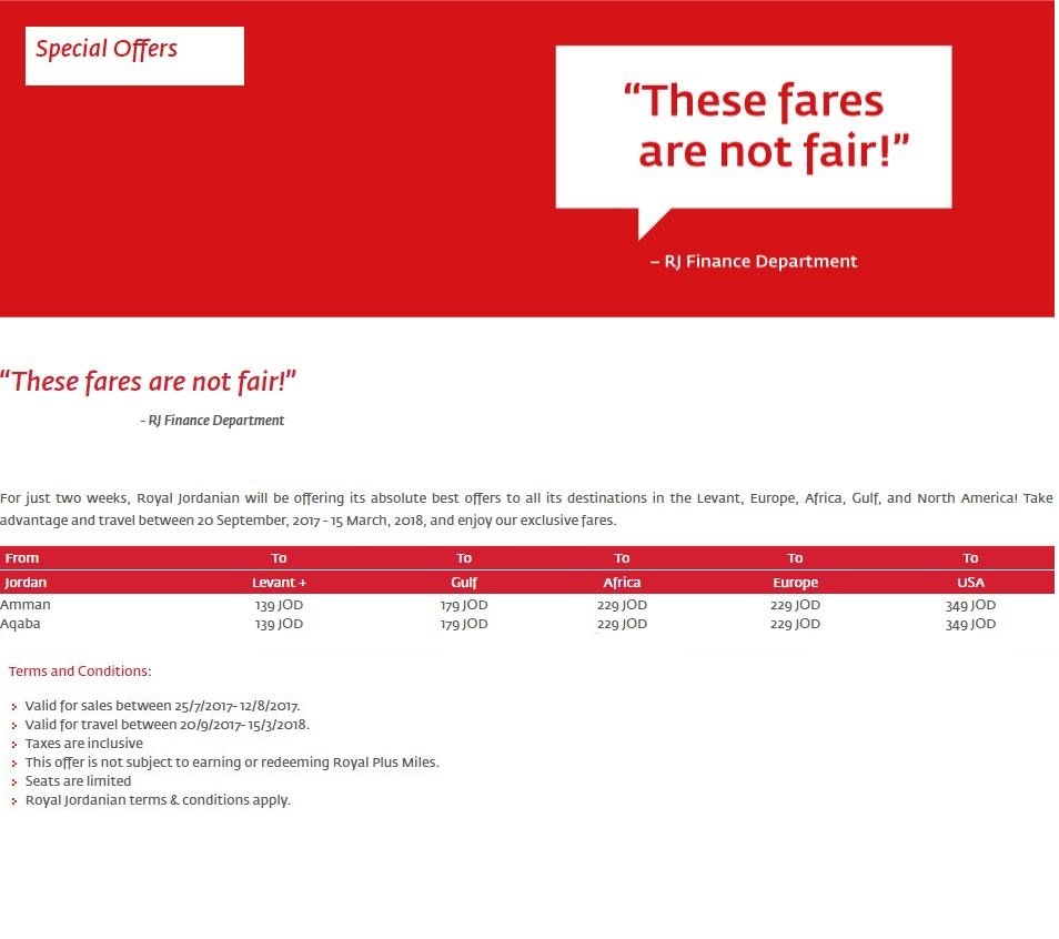 Exklusive Tarife Royal Jordanian